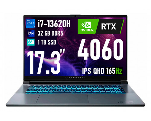 Ноутбук игровой Thunderobot 911 PLUS 17.3" Core i7-13620H, 32GB, 1TB, RTX 4060, Windows 11, Grey